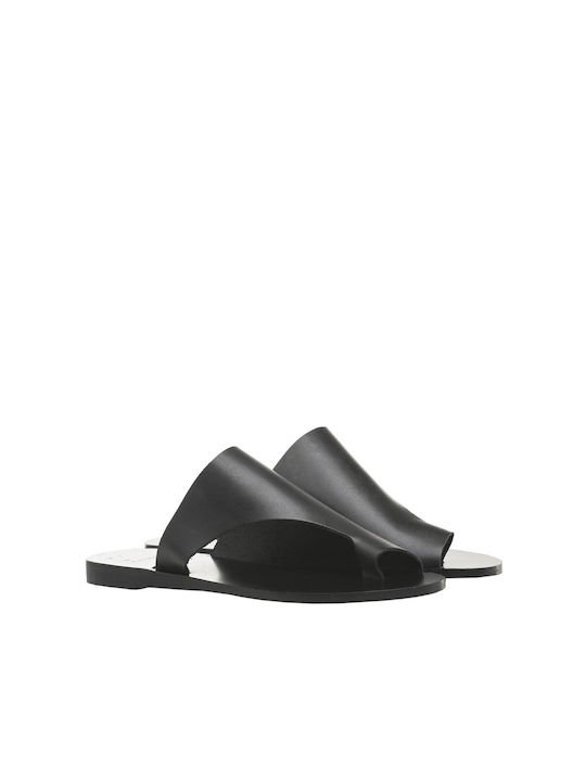 I Love Sandals Mara L Leather Women's Flat Sandals in Black Color