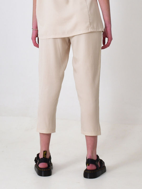 Lotus Eaters Women's Fabric Trousers in Straight Line Beige