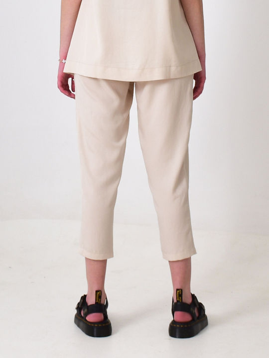 Lotus Eaters Women's Fabric Trousers in Straight Line Beige