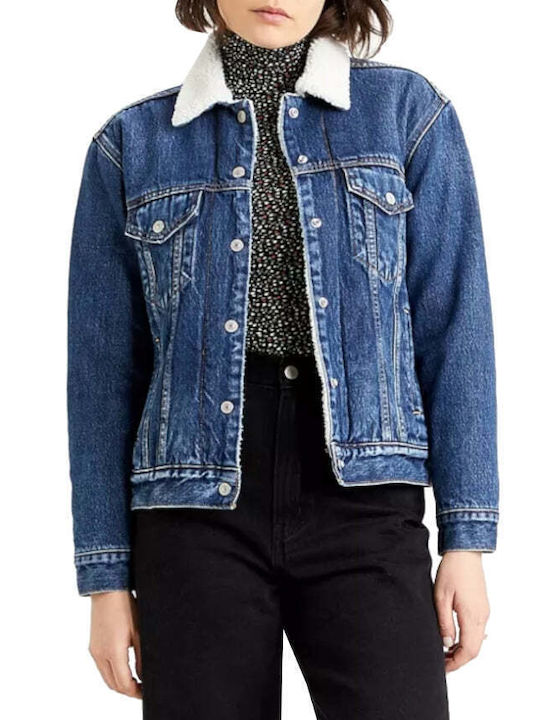 Lang Damen Jeansjacke Blau