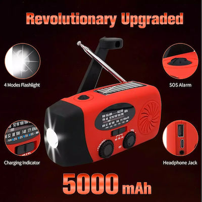 EDC Portable Radio Solar with USB Red