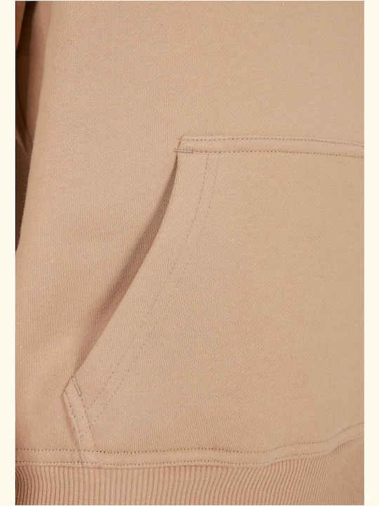 Fleece Επένδυση Παιδικό Φούτερ με Κουκούλα και Τσέπες Μπεζ