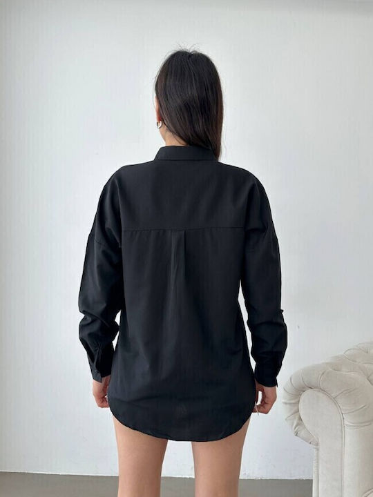Langärmelig Damen Hemd Schwarz Monochrom