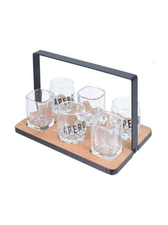 Koopman Bamboo Rectangular Serving Tray made of Bamboo with Handles in Black Color 22.5x15.2x14.5cm 7pcs