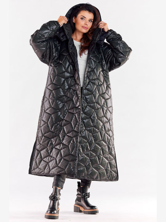 Awama Lang Damen Puffer Jacke Wasserdicht für Winter Schwarz