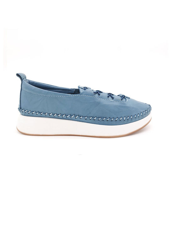 Tatoo Leather Women's Moccasins in Blue Color