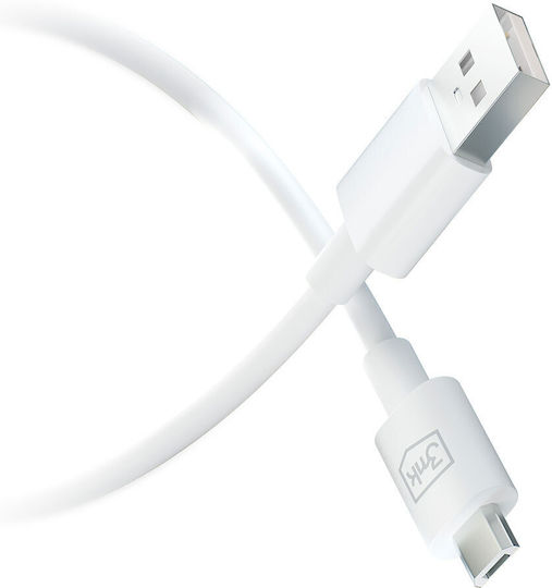 3MK Regular USB 2.0 to micro USB Cable Λευκό 1.2m