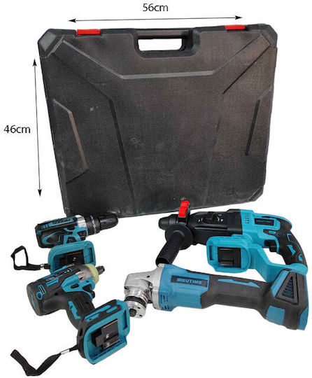 Cordless Set Angle Wheel & Drill & Impact Drill Driver & Impact Driver & Hammer with 2 Batteries and Case