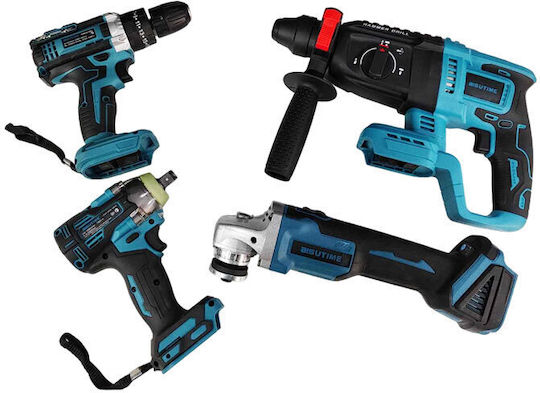 Cordless Set Angle Wheel & Drill & Impact Drill Driver & Impact Driver & Hammer with 2 Batteries and Case