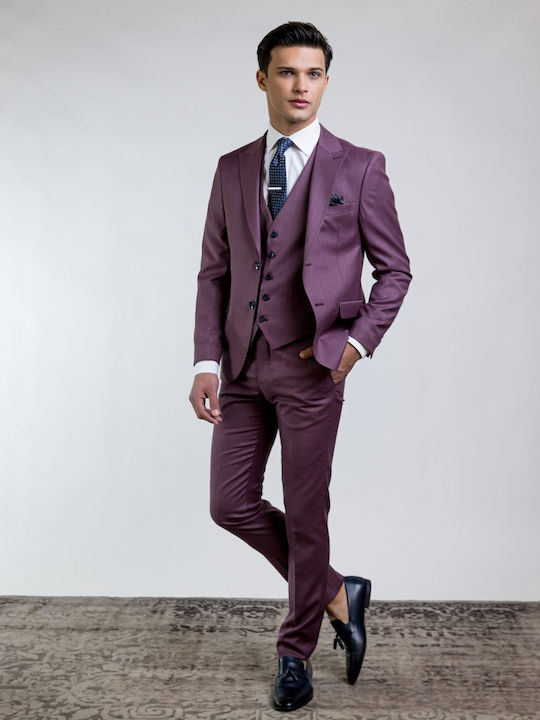 Men's Suit with Vest Magenta