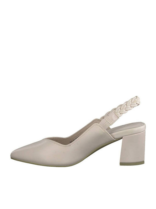 Pointed Toe Heels with Chunky Mid Heel Ecru