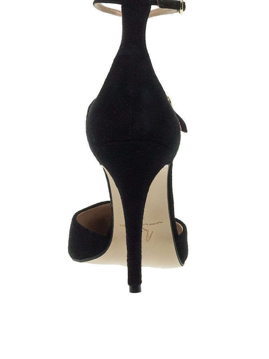 Mourtzi Suede Black Heels with Strap