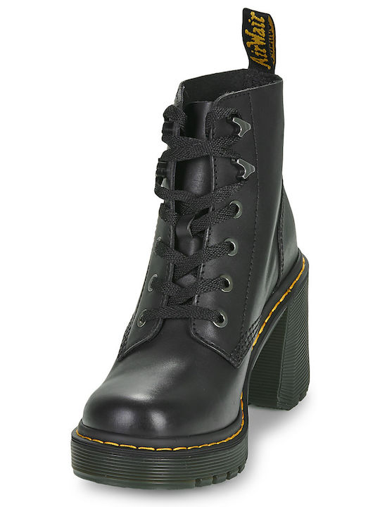 Leather Women's Ankle Boots with High Heel Black