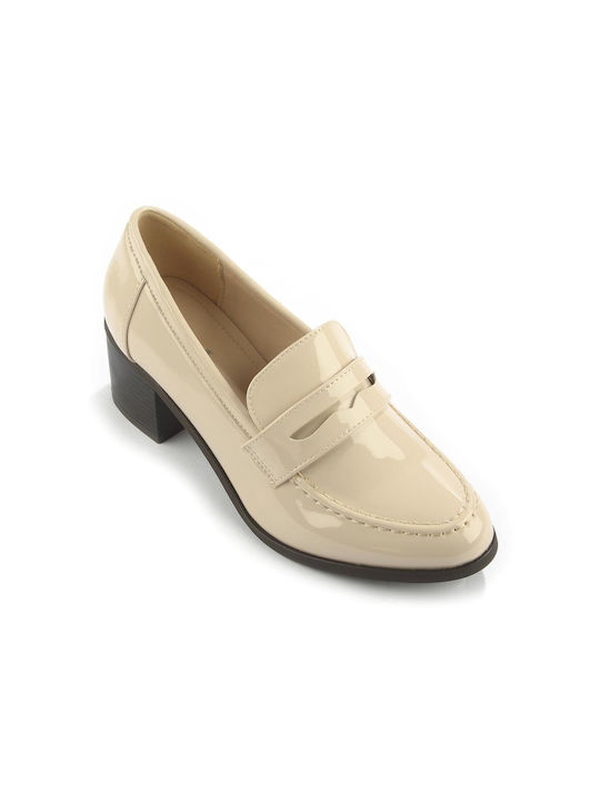 Fshoes Patent Leather Beige Medium Heels