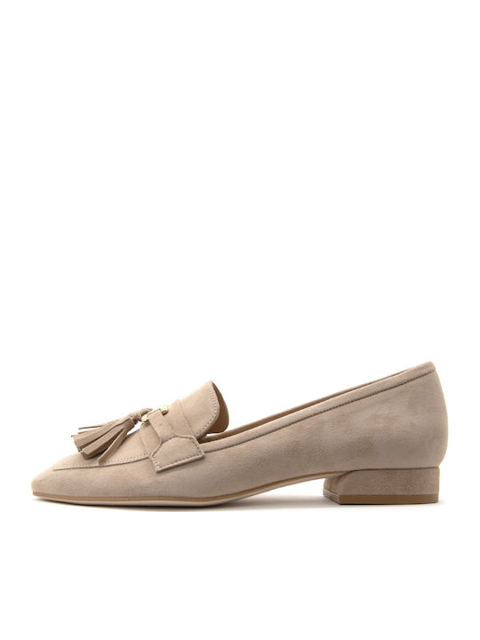 Mourtzi Leather Women's Loafers in Beige Color