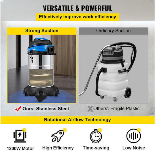 Vevor Σκούπα Υγρών / Στερεών 1200W με Ανοξείδωτο Κάδο 30lt