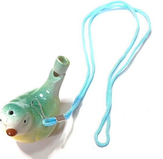 Ceramic Bird Water Whistle Green-Yellow with String