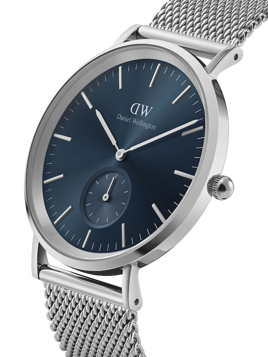 Daniel Wellington Ανδρικό Ρολόι 40mm Μπαταρίας με Ασημί Μεταλλικό Μπρασελέ