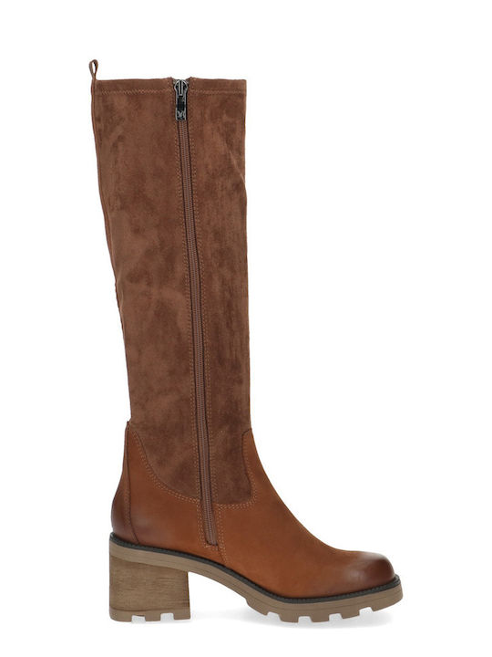 Leather Medium Heel Women's Boots Brown