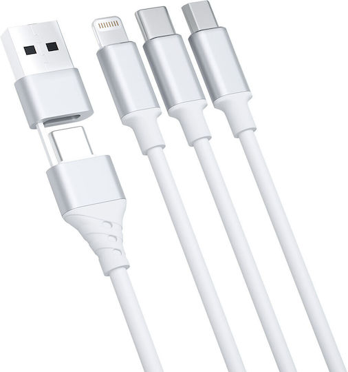 3MK Плетена USB към Lightning / Type-C / micro USB Кабел 3Спецификация Бял 1.5м