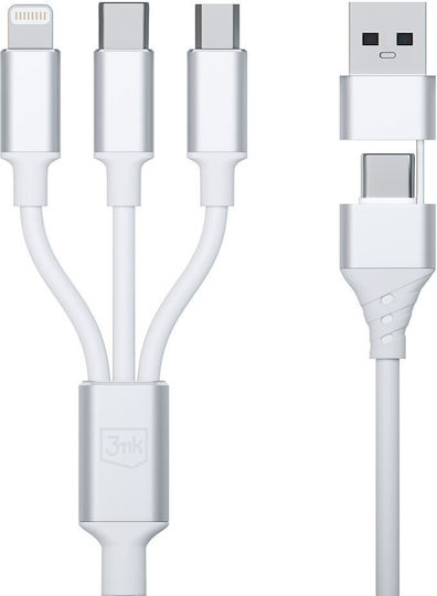 3MK Плетена USB към Lightning / Type-C / micro USB Кабел 3Спецификация Бял 1.5м