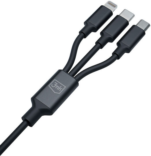 3MK Braided USB to Lightning / Type-C / micro USB Cable 3A Μαύρο 1.5m