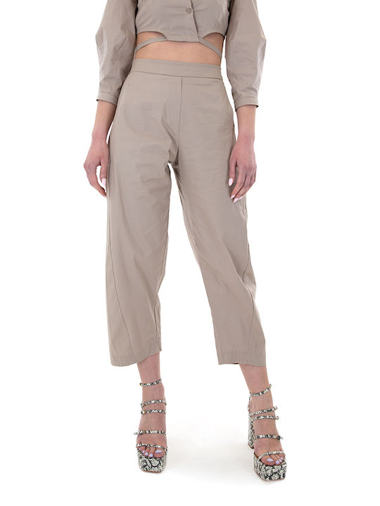 Moutaki Damen Hoch tailliert Baumwolle Hose Beige