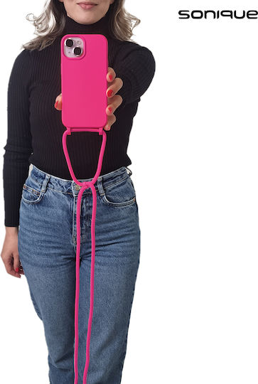 Sonique Umschlag Rückseite Silikon 0.5mm mit Band Fuchsie (iPhone 15 Pro Max)