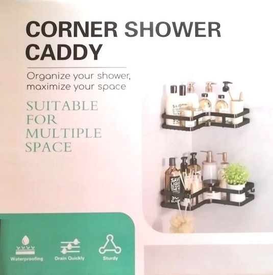 Ecke An der Wand montiert Badezimmerregal Metallisch Schwarz