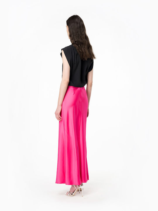 Pinko Satin Maxi Envelope Skirt in Fuchsia color