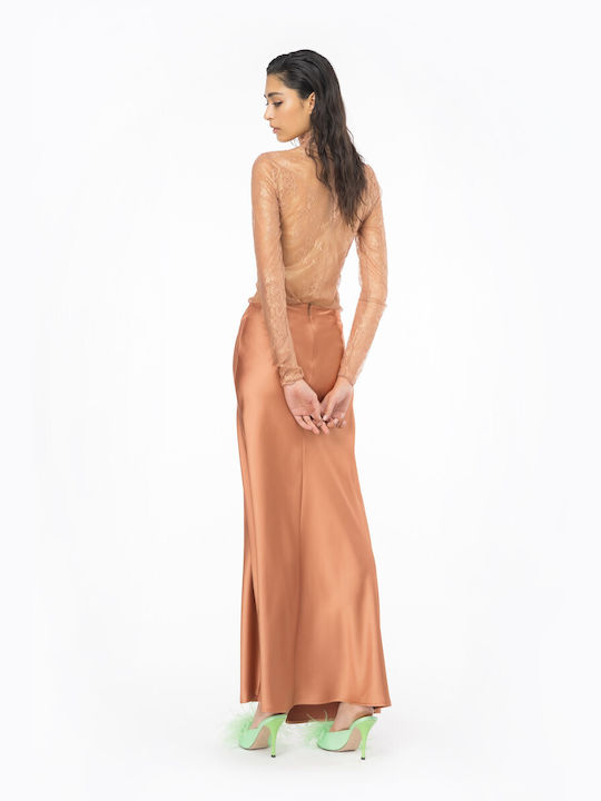 Pinko Satin Maxi Envelope Skirt in Brown color