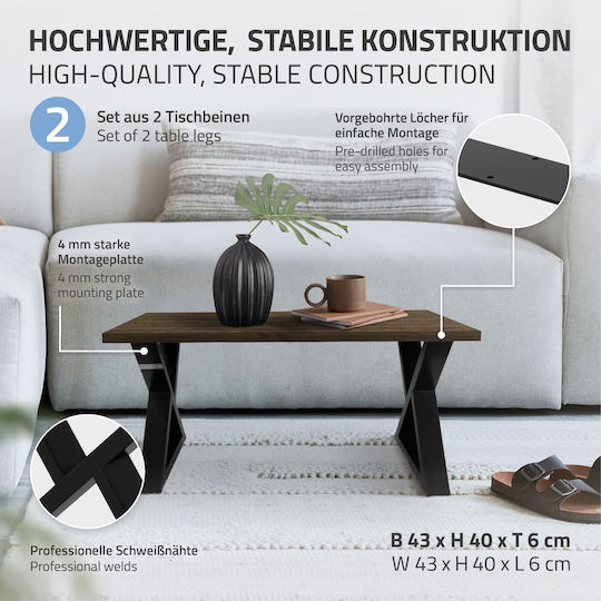 ML-Design ML-Design Metal Furniture Leg 2 Pieces Suitable for Table / Coffee Table 43x40x40cm Black