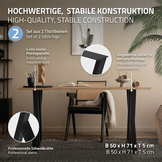ML-Design Metallic Furniture Leg Suitable for Table / Coffee Table / Office 50x71x71cm Black