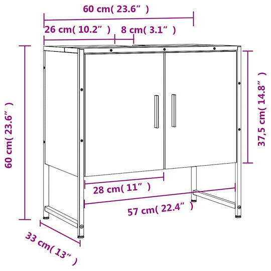 vidaXL Πάγκος χωρίς Νιπτήρα Μ60xΒ33xΥ60cm Καφέ