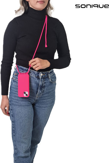 Sonique Umschlag Rückseite Silikon 0.5mm mit Band Fuchsie (iPhone 15)