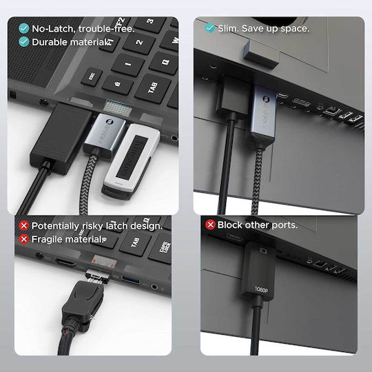 Cable DisplayPort male - HDMI male 1.8m Ασημί (1000-44000099)