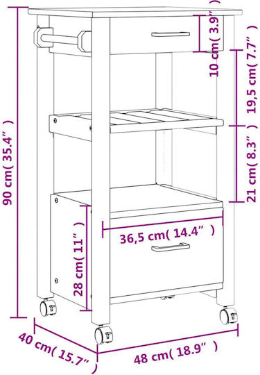 vidaXL Ραφιέρα Κουζίνας Ξύλινη 4 Θέσεων Γκρι 48x40x90cm
