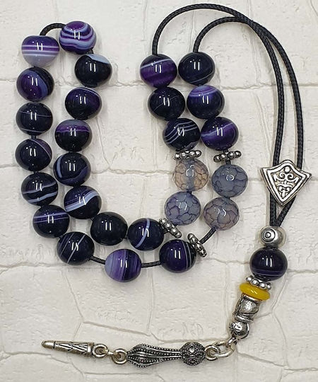 Roloi Komboloi Agate Worry Beads Purple 28cm