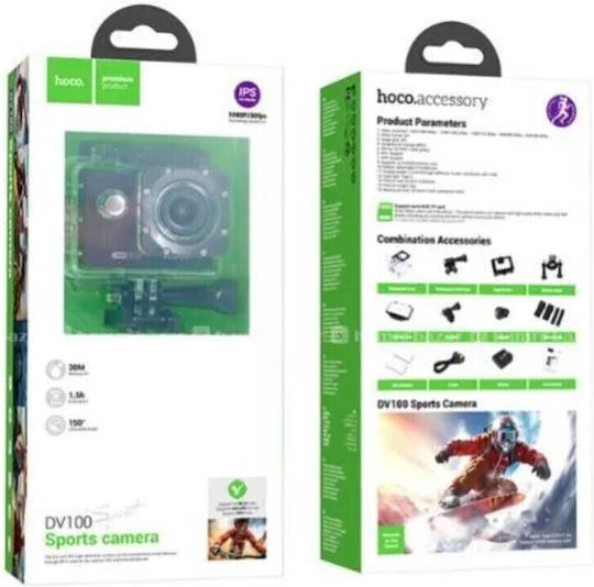 Hoco DV100 64GB Action Camera HD (720p) Υποβρύχια με Οθόνη 2" και Wi-Fi Μαύρη