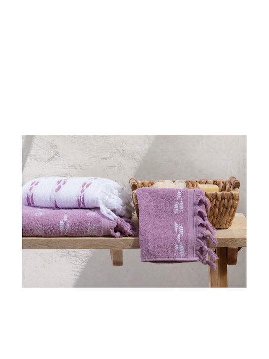 Nef-Nef Homeware Πετσέτα Προσώπου Garnet 50x90εκ. White/mauve Βάρους 500gr/m²