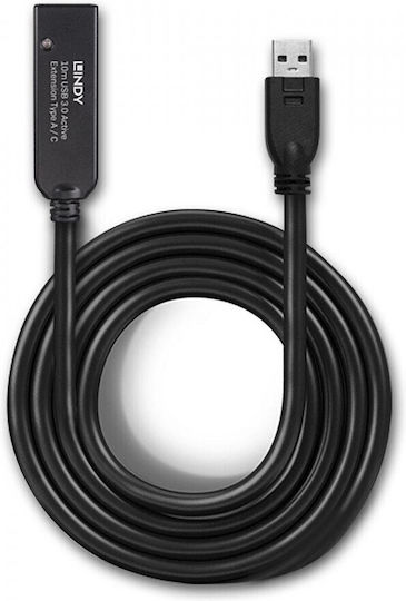 Lindy USB 3.0 Кабел USB-A мъжки - USB-C женски Черен 10м