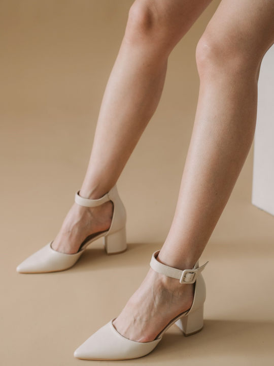 Alta Moda Pointed Toe Beige Medium Heels with Strap