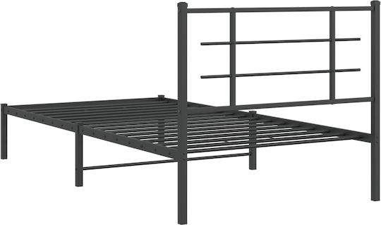 Half Double Metal Bed Black with Slats for Mattress 107x203cm