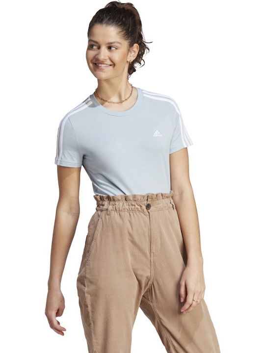 Essentials Slim 3-Stripes Women's Athletic T-shirt Striped Sky Blue