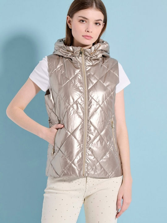 Matis Fashion Kurz Damen Ärmellos Puffer Jacke Wasserdicht für Winter Silber