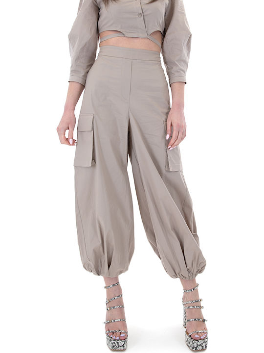 Moutaki Women's High-waisted Fabric Cargo Trousers Balloon Beige