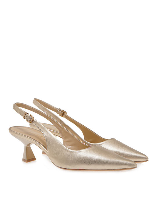 Alessandra Bruni Leder Pumps mit mittelhohem Absatz Goldene