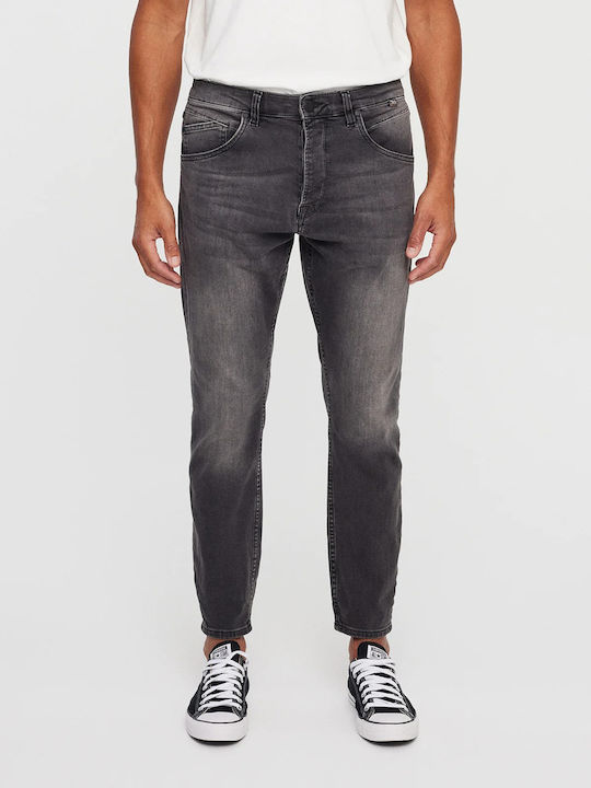 Ανδρικό Παντελόνι Τζιν Cropped Ελαστικό με Relaxed Tapered Εφαρμογή Γκρι