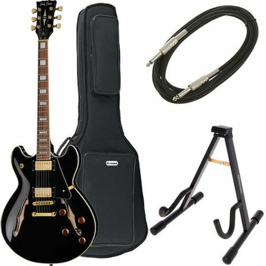 Harley Benton HB-35PLUS Σετ Ηλεκτρική Κιθάρα Semiacoustic με HH Διάταξη Μαγνητών Black με Θήκη