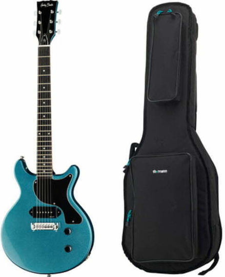 Harley Benton DC-Junior Chitară Electrică SG cu 1xP90 Configurație Doze Pelham Blue cu Husă